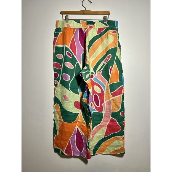 Christian Siriano EUC Multicolor Abstract Elastic Waist Wide Leg Linen Pant XL - Picture 5 of 6